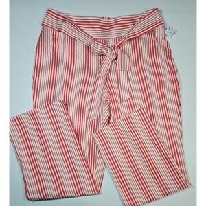 NY Collection Women's Pink White Striped Pull-On Linen Blend Pants Size XL